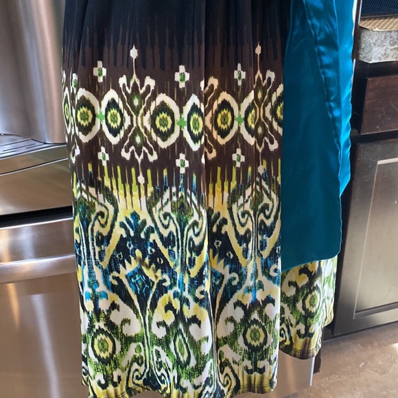 Love Tease Slip Dress in Black & Teal with a Tribal Like print on bottom. Size M - Picture 4 of 10